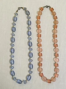 Vintage 80s Pink & Blue Frosted Lucite Beads Necklace Faux Pearls 19" Lot of 2 - Picture 1 of 6