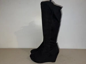 LOVE YOUR BOOT WOMEN'S SUEDE ZIP UP WEDGE MID CALF BOOTS UK SIZE 7 EUR 40 BT098 - Picture 1 of 8