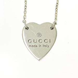 GUCCI Heart Logo Plate Tag Pendant Necklace Sterling Silver USED - Picture 1 of 6
