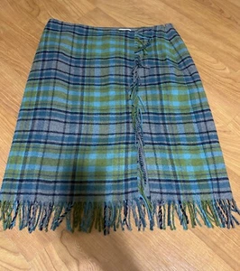 J Jill Womens Plaid Fringe Skirt Faux Wrap Size 12 P Wool Blend Preppy Academic - Picture 1 of 10