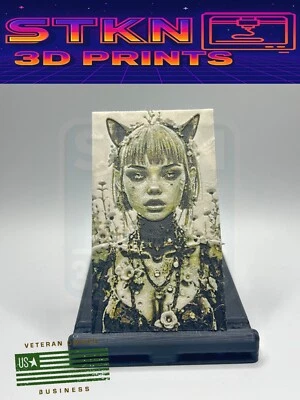 🎨 Cyborg Cat Girl and Flowers | Sci-Fi Art Relief - Large Decal Case Mod Magnet - Image 1 of 4