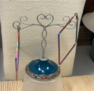 Fashion Earrings  Titanium Look Square Blue/Green Shimmer Pierced Hoop Lot 95B - Picture 1 of 2