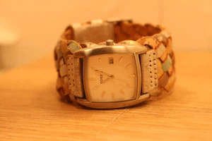 FOSSIL JR-8938 Genuine Leather Braided Band Quartz Women's Watch New Battery - Picture 1 of 6