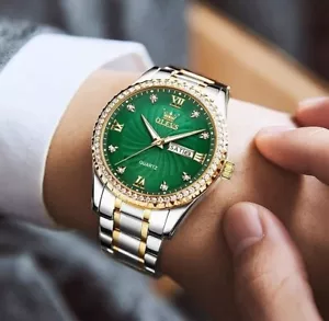OLEVS Diamond Watches for Men,Business Dress Watch Waterproof Luminous,Male Gold - Picture 1 of 4