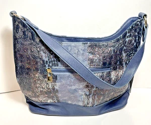 Karla Hanson Eva Hobo Bag Shoulder Purse Metallic Navy Abstract Animal Print - Picture 1 of 9