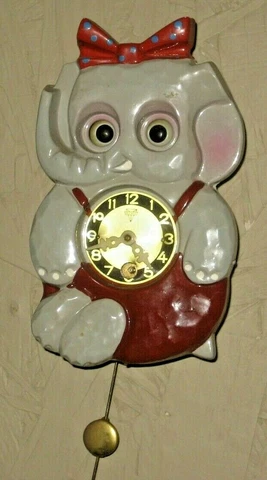 VINTAGE MI-KEN JAPAN MOVING EYES ELEPHANT MECHANICAL CLOCK WORKING WITH KEY Cover