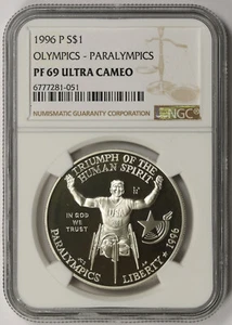 1996-P Olympics Paralympics Modern Silver Commemorative $1 PF 69 Ultra Cameo NGC - Picture 1 of 4