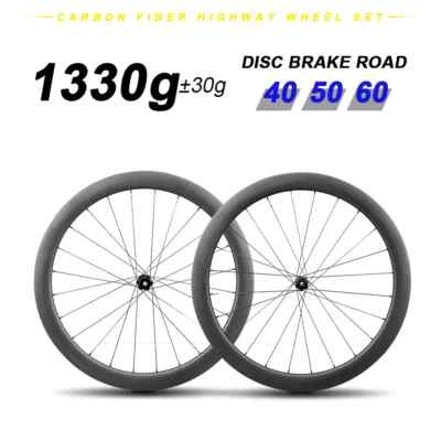 700c Full Carbon Road Bike Wheelset Disc Brake 40mm/50mm/60mm Depth 28mm With - Imagem 1 de 4