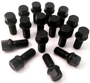 16 x Black wheel bolts. M14 x 1.5 Radius Seat 27mm Thread Length. Mercedes - Picture 1 of 2