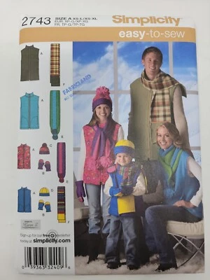 Simplicity 2743 unisex child teen adult vest hat scarves mittens sew Pattern - Image 1 of 2
