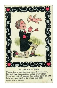 Vintage Essig Valentinstag Postkarte Liebeskrank Liebhaber - Bild 1 von 2