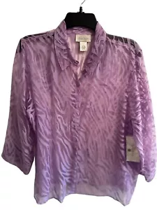 Studio Works Women’s XL Sheer Shirt Jacket Blouse Button Up 3/4 Sleeve NWT NEW - Picture 1 of 21
