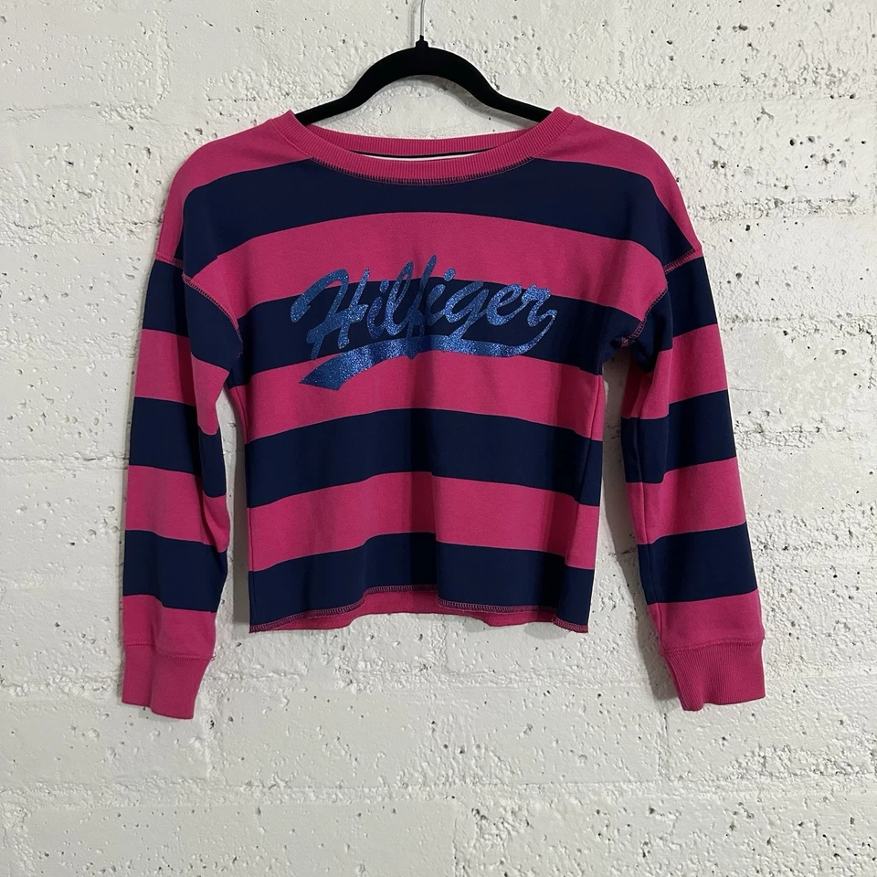 Top Tommy Hilfiger Niñas M 8/10 Rosa Azul Brillante Recortado Mezcla Algodón AU1 Foto 1 de 4