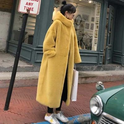 Ladies Faux Fur Coat Fluffy Hooded Winter Long Oversized Thicken Warm Outwear - Image 1 of 4