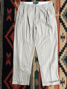 VTG Polo Ralph Lauren Chino Pants Mens 33x30 Khaki Hammond Pleated Front Cuffed - Picture 1 of 13