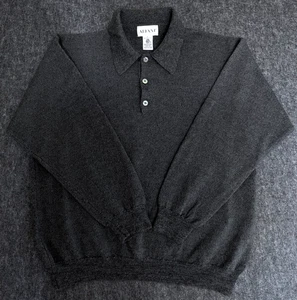 Alfani Sweater Mens L Gray Merino Wool Polo Long Sleeve Made in Italy EUC SOFT - Picture 1 of 8