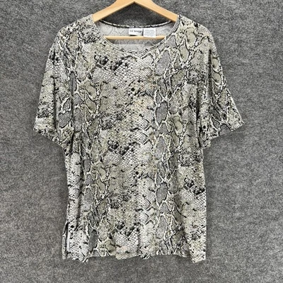 Camiseta Liz Baker Mujer L Grande Gris Estampado Animal Manga Corta Cuello Redondo Informal Foto 1 de 4