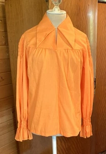 Vintage 1960s 1970s orange poet blouse dagger collars hippie blouse B40 - Picture 1 of 9