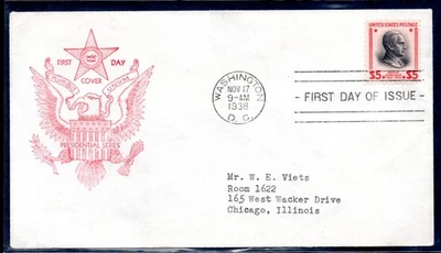 US 1938 SCOTT #834 $5.00 CALVIN COOLIDGE ON FIRST DAY COVER WITH CACHET - Image 1 of 2
