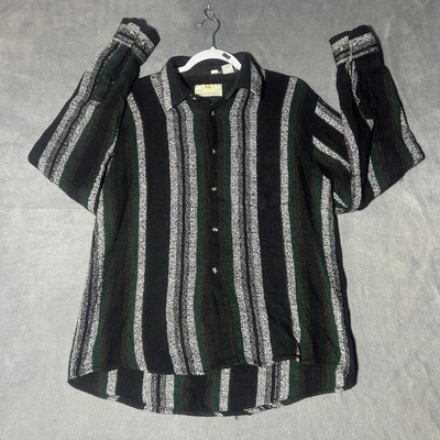 Vintage Camel Collection Button Up Shirt Men’s Size L Black Striped Untucked Fit - Image 1 of 4