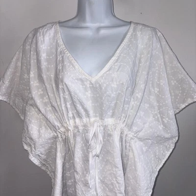 Ralph Lauren White Eyelet Drawstring Coverup Top Size Medium Beach Pool Resort - Image 1 of 4
