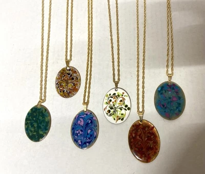 Inga Enamels -Wholesale Lot of 6 Pendants  - Enamel on Copper-oval-(B) - Image 1 of 4