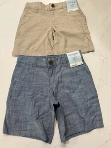 2X Cat & Jack Size 6 Flat Front Shorts / Beige And Blue - Picture 1 of 10