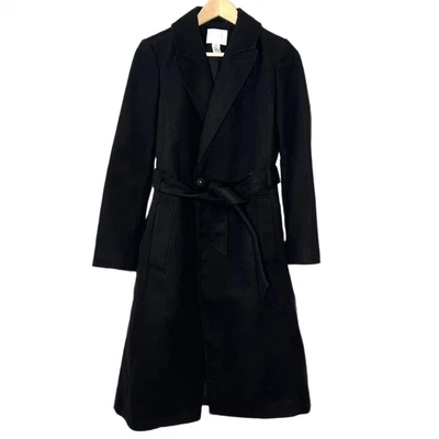 H&M Abrigo Mujer Talla XS Cierre a Presión Forrado Ventilado Negro Sólido Cinturón Foto 1 de 4