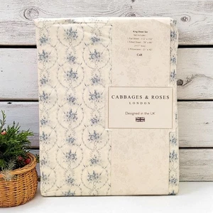 CABBAGES & ROSES London Julia BLAU WEISS BLUMEN Medaillon BAUMWOLLE KING LAKEN SET - Bild 1 von 13