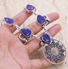 Simulated Sapphire 925 Silver Plated Handmade Necklace of 18" Ethnic