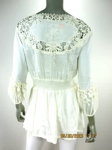 Blusa Top Camisa AUDREY ALEXIS BACH TALLA S/M Algodón/Seda Antigua Blanca Encaje Red - Imagen 1 de 17
