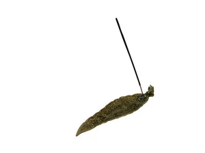 Porta inciensos aluminio Om 22cm plateado forma de hoja perla de plástico - Imagen 1 de 3