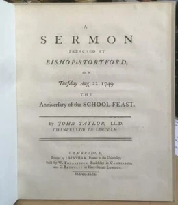 1749 John Taylor 'Cambridge Imprint 'Sermon Preached At Bishop Stortford' - Bild 1 von 1