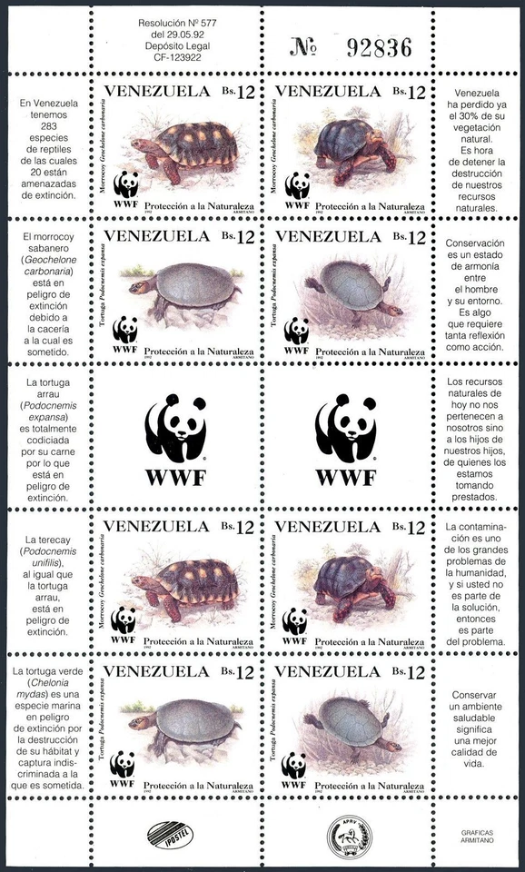 Venezuela 1471 adx2 sheet. MNH. Michel 2729-2732 klb. WWF 1992. Turtles. - Image 1 of 1