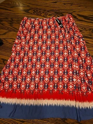 Falda New Directions Roja Azul Geométrica MUJER TALLA LG bajo la rodilla ¡Dobladillo! Nuevo con etiquetas Foto 1 de 4