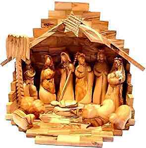 Crib + Nativity Set Made in Olivewood from Bethlehem Medium size