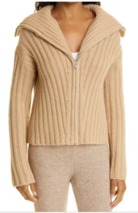 $ 545 NEU MIT ETIKETT VINCE WOLLE & KASCHMIR GERIPPTER PULLOVER MIT REISSVERSCHLUSS CARDIGAN SÄMISCH BEIGE M - Bild 1 von 20