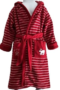 Fleece Red/White Striped Hooded Holiday Robe. Child Small. - Picture 1 of 6