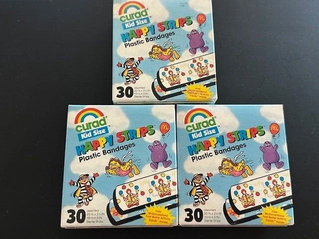 Vintage 1990 CURAD McDonalds Happy Strips Plastic Bandages Assorted Kid Size