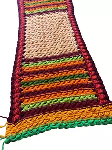Vintage 70s Granny Knit Handmade Crochet Afghan Blanket TABLE RUNNER Stripe Boho - Picture 1 of 6