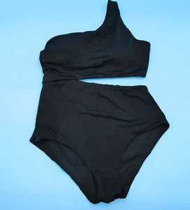 Victoria's Secret Medium schwarzer gepolsterter Badeanzug mit einer Schulter und Ausschnitt - Bild 1 von 8