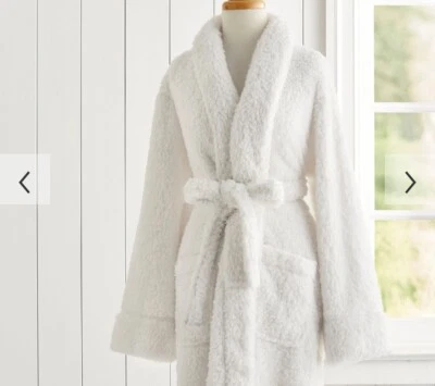 Pottery Barn Teddy Bear Robe Women’s XL Ivory Plush Faux Fur Belted Pockets - Image 1 of 4