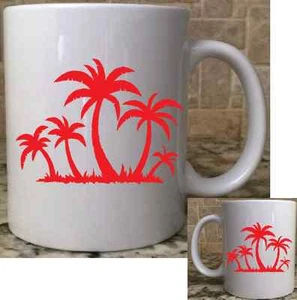 Ceramic Coffee Mug Cup11oz White Palm Trees Tropical Island Red Perfect New - Picture 1 of 1