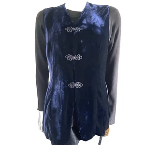Vintage Velvet Waistcoat Sleeveless Top Nightshade Rich Royal Blue Navy UK 14 - Picture 1 of 10