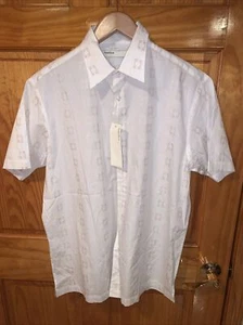 NWT Perry Ellis White Gold Print Short Sleeve Button Up Shirt Men's Size L - Picture 1 of 4