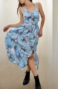 BRAND NEW Blue ‘Gracie’ Floral Cut-Out Halter Maxi Dress - Picture 1 of 5