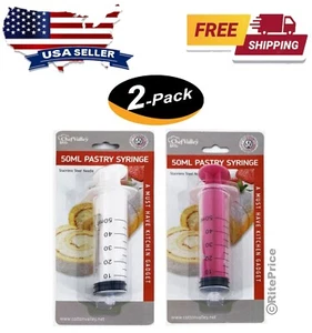 50ML INJECTABLE PASTRY SYRINGE With Metal Needle For Measuring Nutrient (2 Pack) - Picture 1 of 13