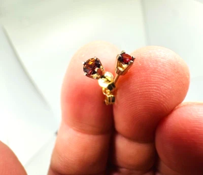 Delicate Estate 14K Yellow Gold Rhodolite Garnet Stud Earrings - Imagem 1 de 4