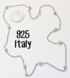Vintage ITALY 925 Sterling Silver Rope Chain Necklace w/Bead Stations 20" 4.8g - Picture 1 of 3