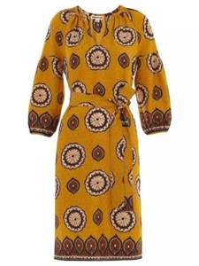 Whistles Tahlia Surya Print Dress UK 10 NEW Yellow Pure Silk Midi RRP 245 Retro - Picture 1 of 18